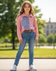 koszula pół krata pół paski