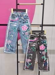 spoenie jeans malowane kwiatki